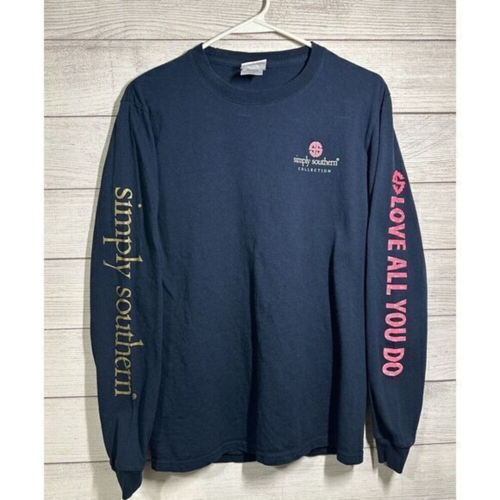 Simply Southern Long Sleeve Shirt Women's Small Blue Starfish Pink Crew Neck